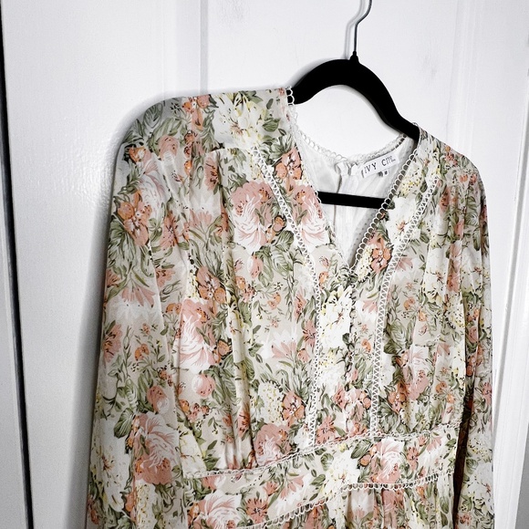 Ivy City Co. Bree Womens Ivory Peach Floral Long Sleeve Maxi Dress Size Medium - Picture 2 of 10